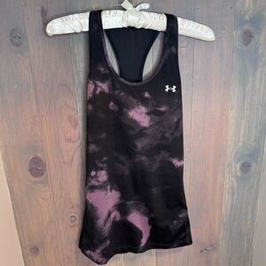 Under Armour Black Purple Tie Dye Racerback Tank Mesh Back Small